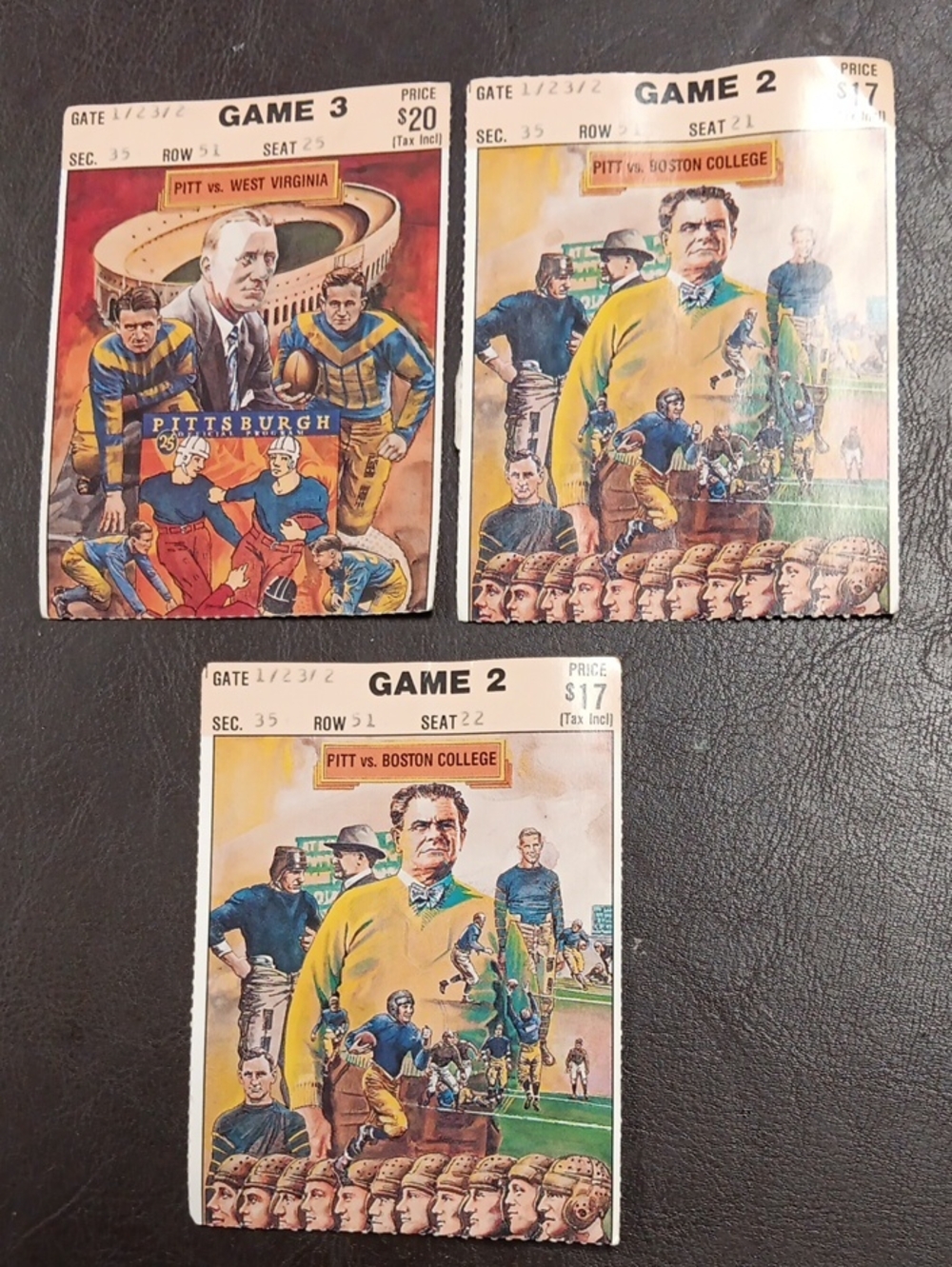 3 1990 Pitt Football Tickets